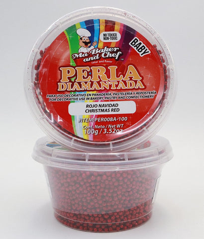 Perla Diamantada Mediana - 100g - Ma Baker and Chef - Rojo Navidad