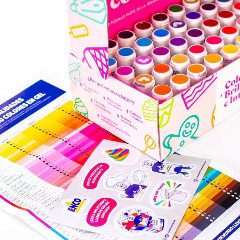 KIT 50 COLORES EN GEL DE ALTA CONCENTRACION DE 40 GR ENCO