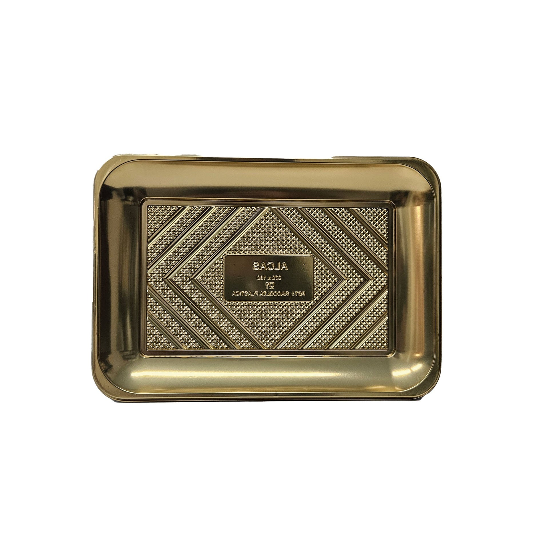 CHAROLA PLASTICO DORADA RECTANGULAR 27 X 19 CM ALEGRIA
