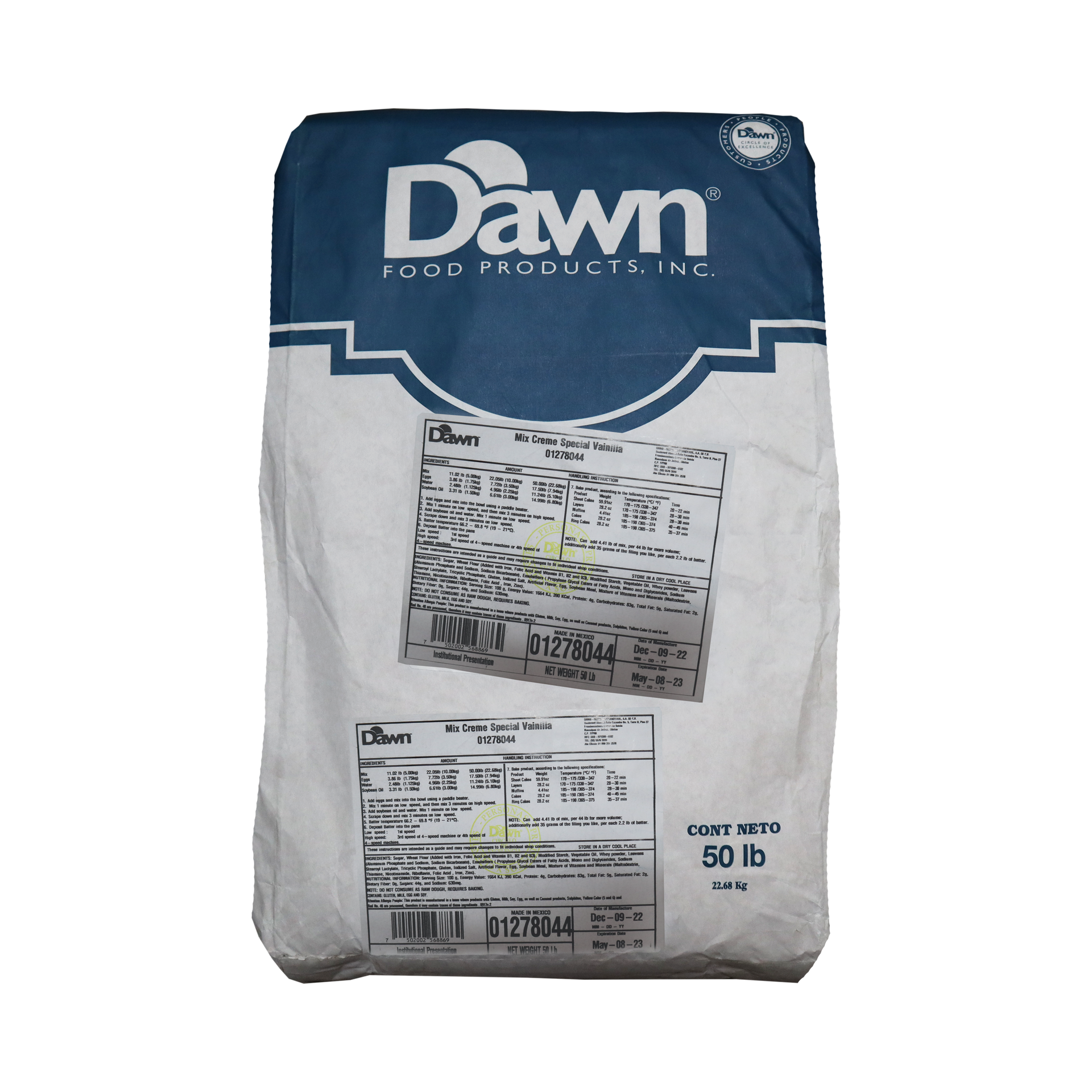 HARINA PREPARADA SPECIAL CAKE VAINILLA BULTO 22.68 KG DAWN
