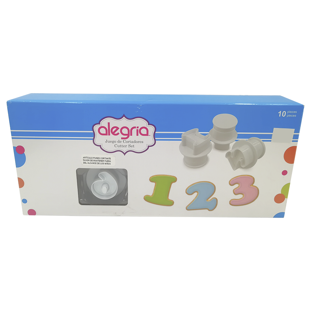CORTADOR EYECTOR PLASTICO NUMEROS 10 PIEZAS ALEGRIA