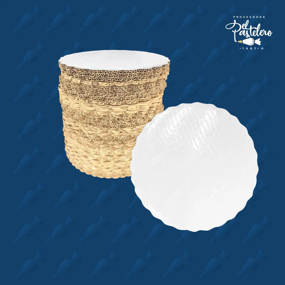 BASE DE CARTON REDONDA 22 CM BLANCO PAQUETE 50 PIEZAS