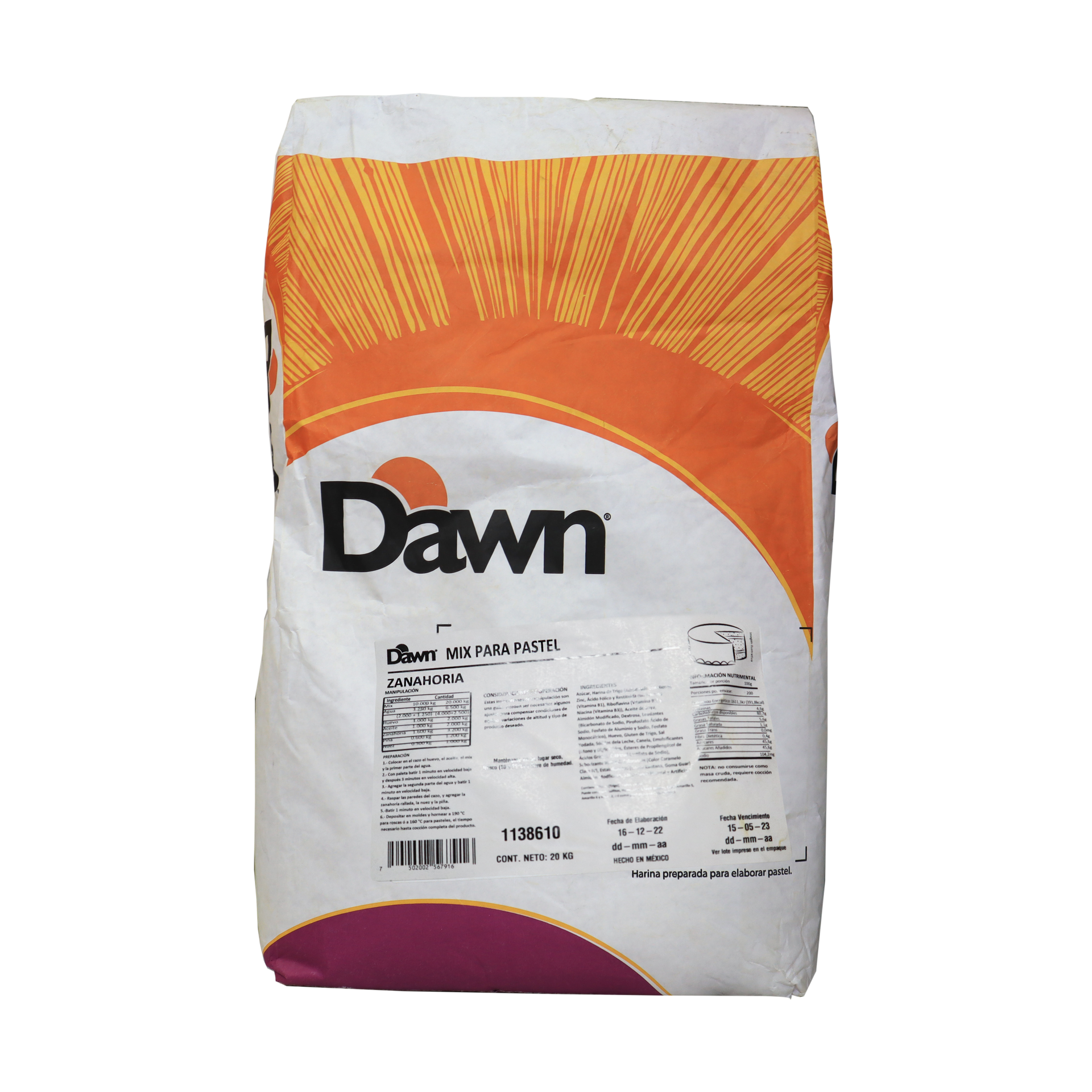 HARINA PREPARADA ZANAHORIA NACIONAL BULTO 20 KG DAWN