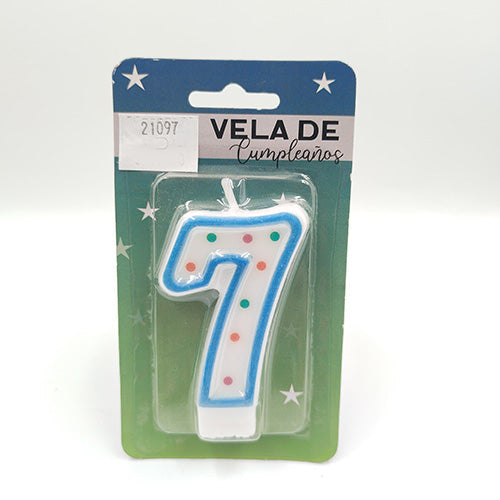 VELA NUMERICA CONFETTI AZUL NUMERO 7