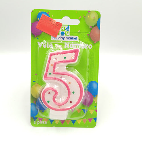 VELA NUMERICA CONFETTI ROSA NUMERO 5