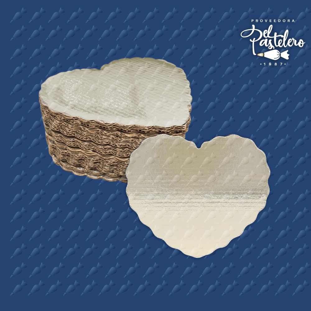 BASE CARTON CORAZON 22CM PLATA PAQUETE 50 PIEZAS