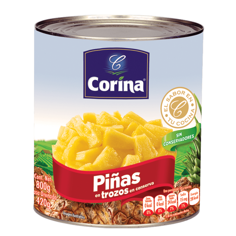 PIÑA EN TROZOS LATA 800 GR CORINA – Distribuidora Del Pastelero