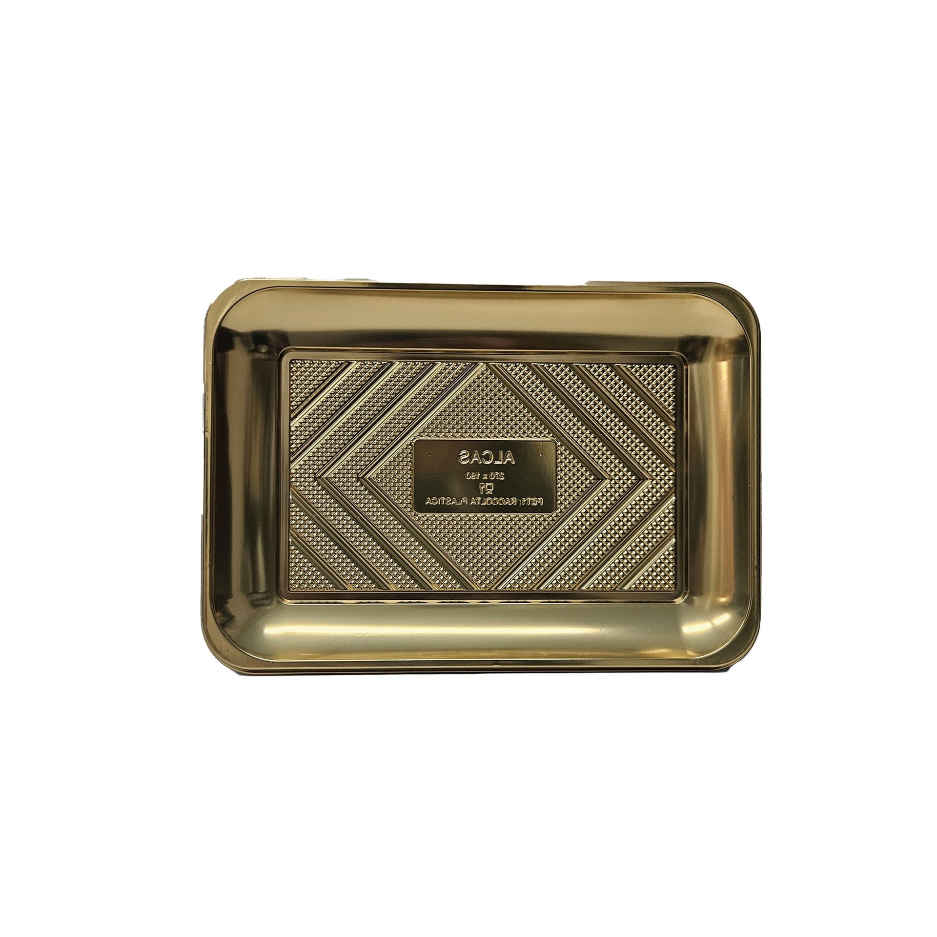 CHAROLA PLASTICO DORADA RECTANGULAR 23.5 X 16 CM ALEGRIA