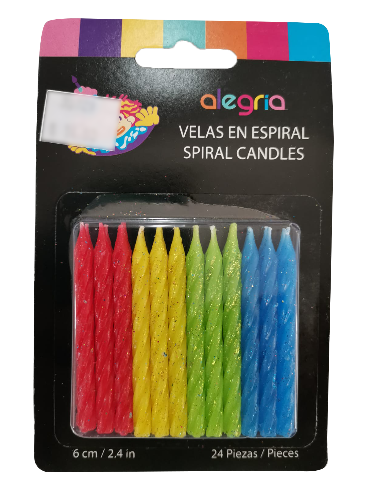 VELA ESPIRAL ROJO, AZUL, VERDE BRILLOS 24 PIEZAS