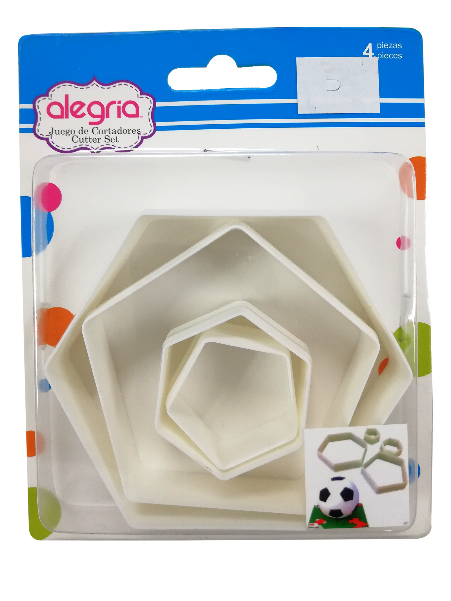 CORTADOR GALLETAS PLASTICO HEXAGONO 4 PIEZAS ALEGRIA