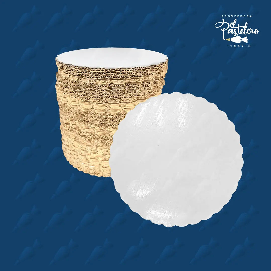 BASE DE CARTON REDONDA 24 CM BLANCO PAQUETE 50 PIEZAS