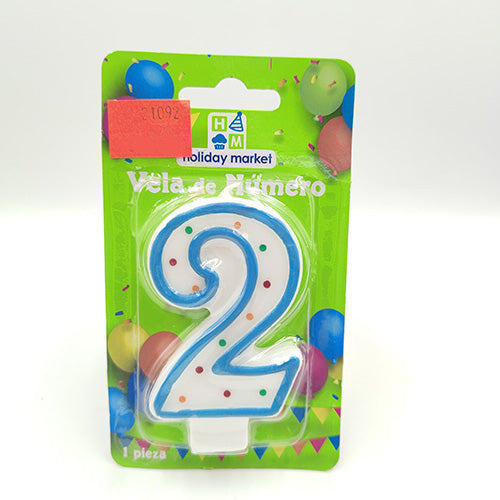 VELA NUMERICA CONFETTI AZUL NUMERO 2