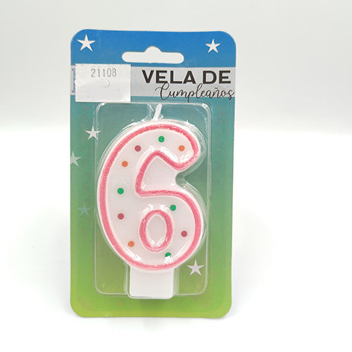 VELA NUMERICA CONFETTI ROSA NUMERO 6