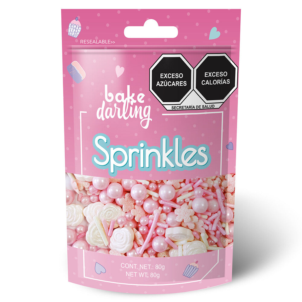 SPRINKLES MIX PERLAS Y FLORES ROSAS 80 GR DARLING