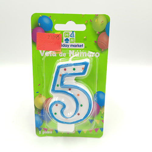 VELA NUMERICA CONFETTI AZUL NUMERO 5