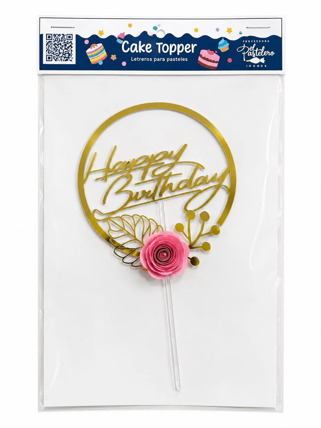 CAKE TOPPER FELIZ CUMPLEAÑOS FLOR MARCA PASTELERO