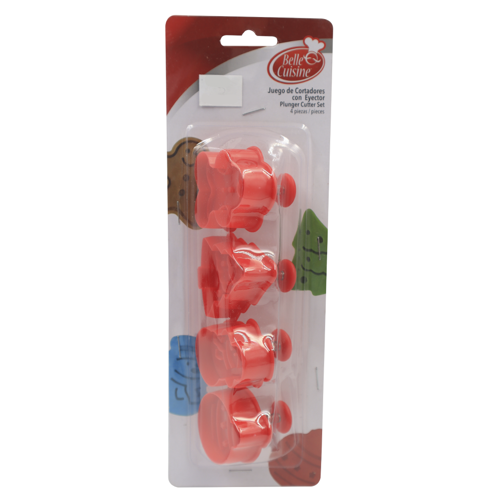 CORTADOR GALLETAS EYECTOR NAVIDAD 4 PIEZAS ALEGRIA