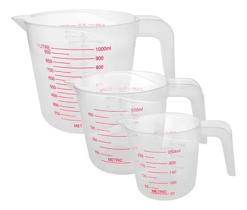 JUEGO TAZA MEDIDORA PLASTICO, 1 LITRO, 500 ML, 250 ML