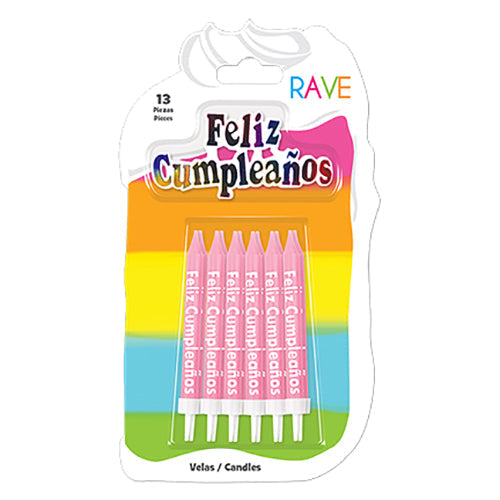 VELA DECORADA ROSA FELIZ CUMPLEAÑOS ALEGRIA