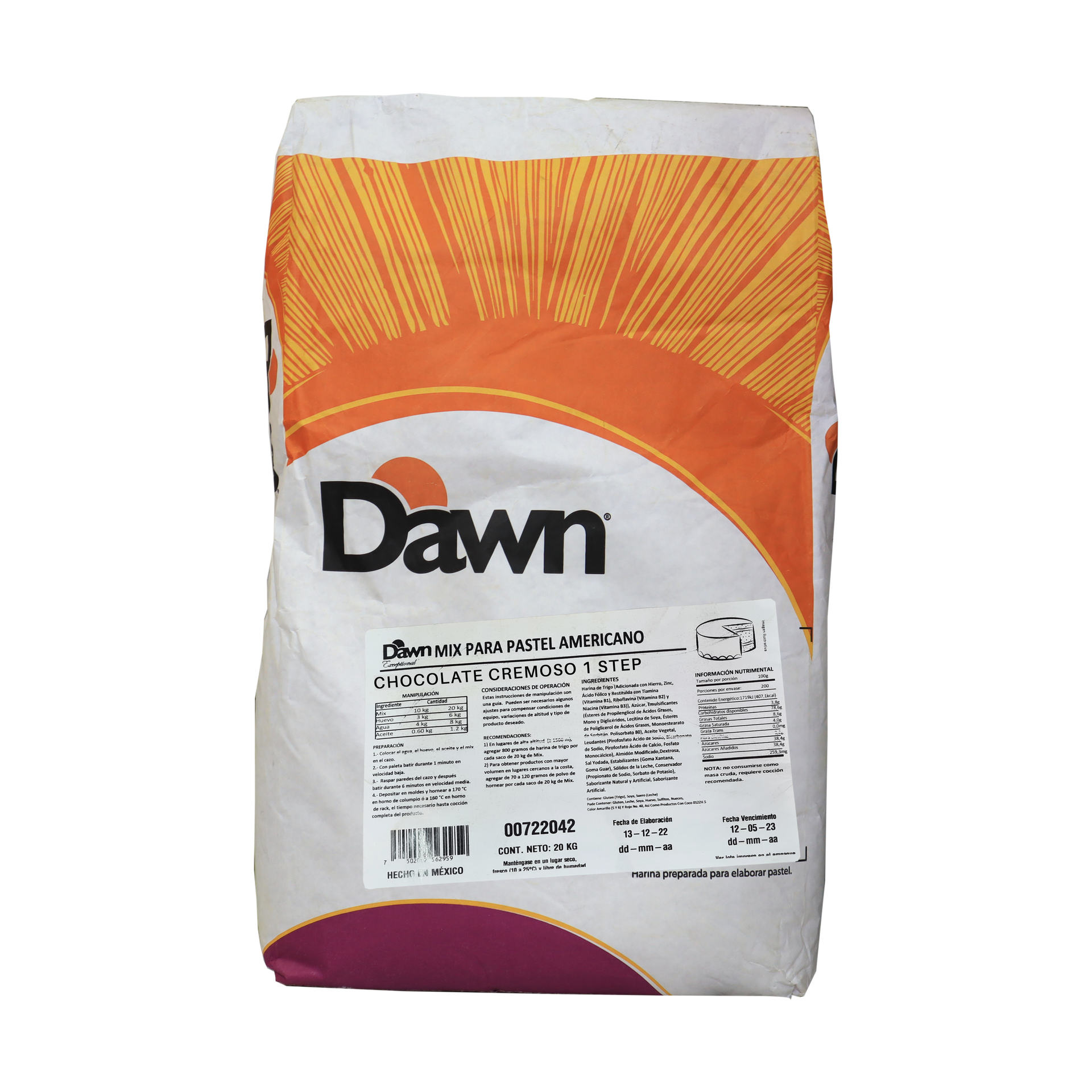 HARINA PREPARADA CHOCOLATE CREMOSO BULTO 20 KG DAWN