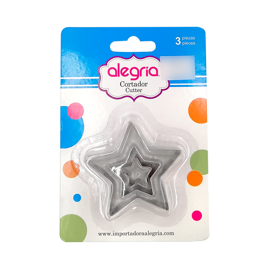 CORTADOR GALLETAS METALICO ESTRELLA 3 TAMAÑOS ALEGRIA