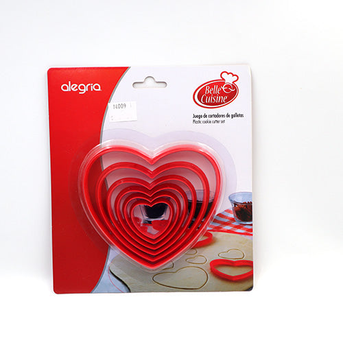 CORTADOR GALLETAS PLASTICO CORAZÓN 6 PIEZAS ALEGRIA