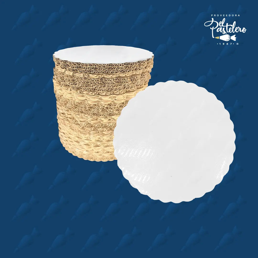 BASE DE CARTON REDONDA 23 CM BLANCO PAQUETE 50 PIEZAS