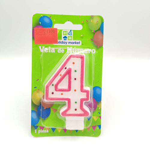 VELA NUMERICA CONFETTI ROSA NUMERO 4