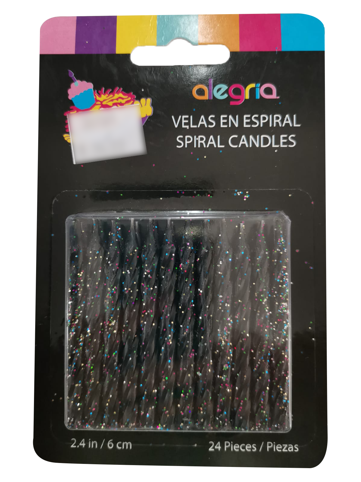 VELA ESPIRAL NEGRA BRILLOS 24 PIEZAS ALEGRIA