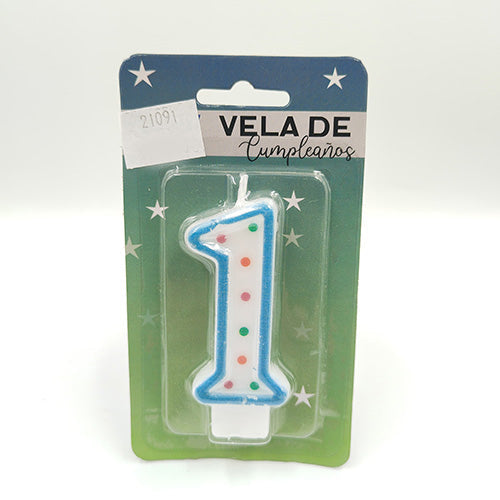 VELA NUMERICA CONFETTI AZUL NUMERO 1