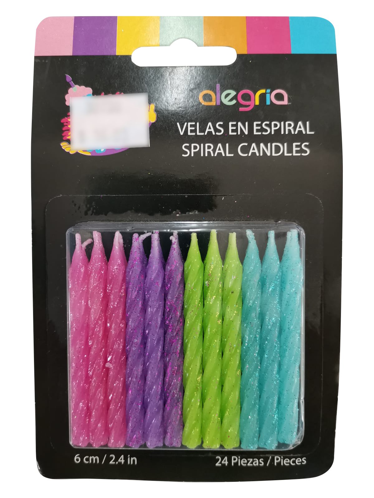 VELA ESPIRAL ROSA, AZUL, VERDE BRILLOS 24 PIEZAS