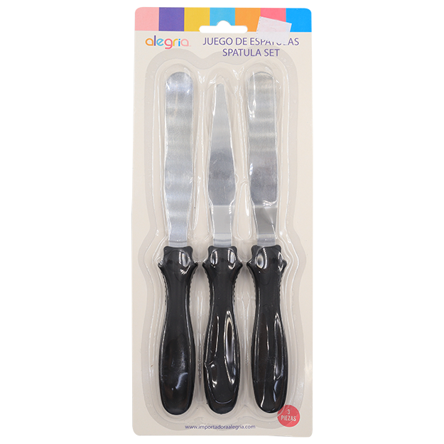JUEGO ESPATULAS ACERO INOXIDABLE MANGO NEGRO