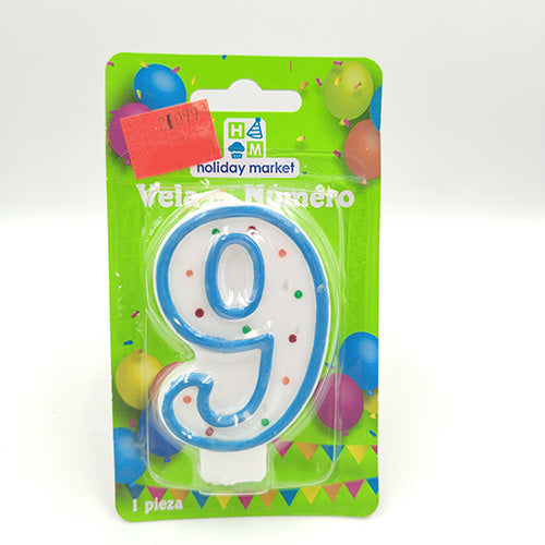 VELA NUMERICA CONFETTI AZUL NUMERO 9