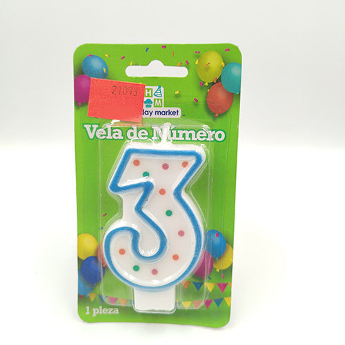 VELA NUMERICA CONFETTI AZUL NUMERO 3