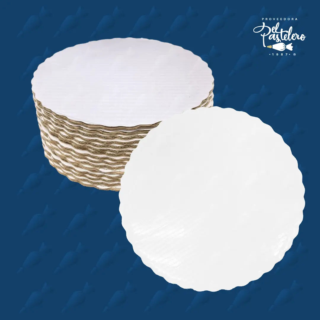 BASE DE CARTON REDONDA 28 CM BLANCO PAQUETE 50 PIEZAS