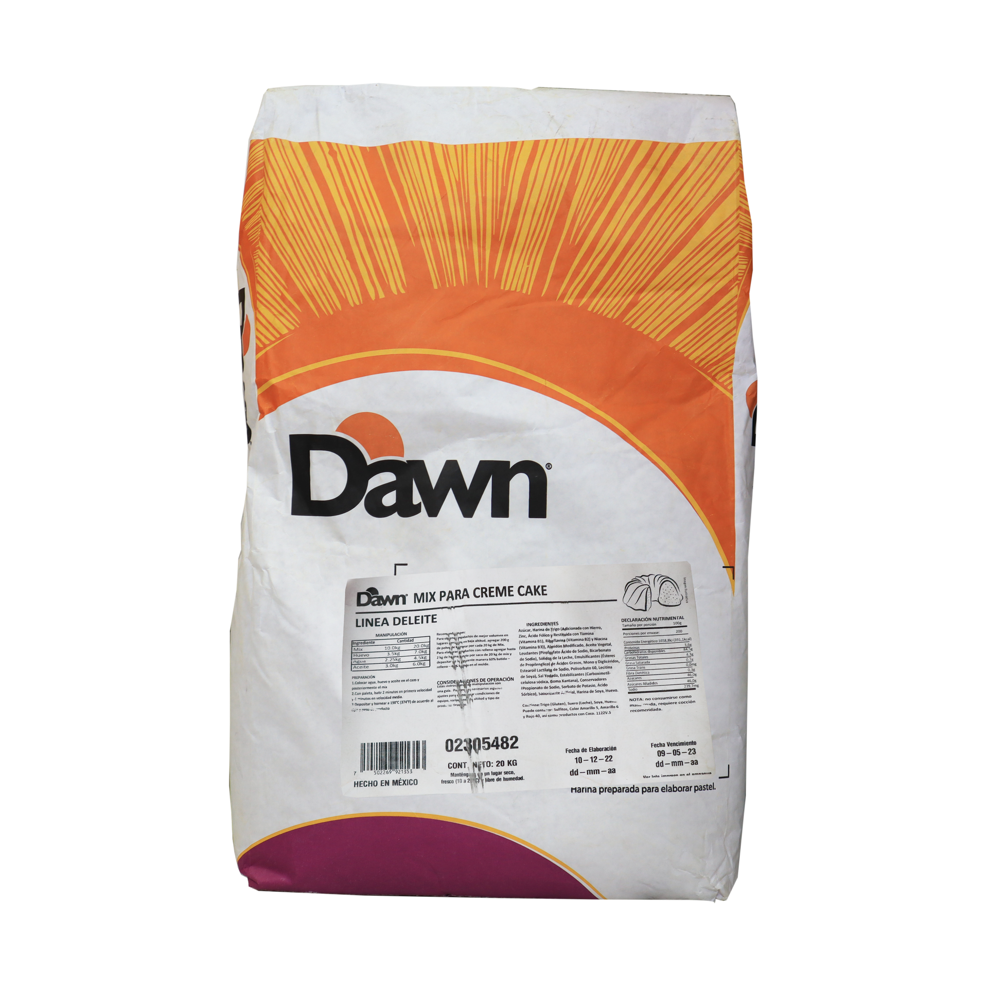 HARINA PREPARADA DELEITE CREMECAKE VAINILLA BULTO 20 KG DAWN