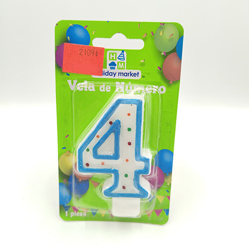 VELA NUMERICA CONFETTI AZUL NUMERO 4