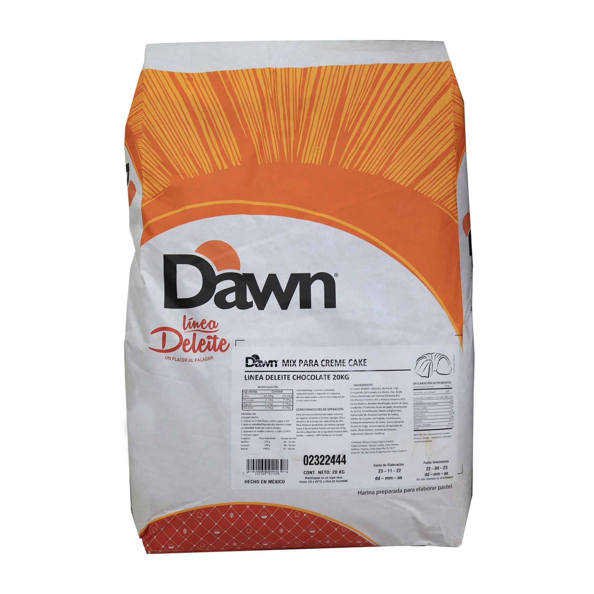HARINA PREPARADA DELEITE CREME CAKE CHOCOLATE BULTO 20 KG DAWN