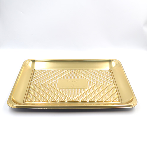 CHAROLA PLASTICO DORADA RECTANGULAR 32X22 ALEGRIA