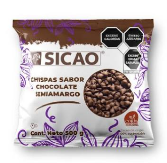 CAJA DE CHISPAS SICAO CHOCOLATE SEMIAMARGO 500 GR