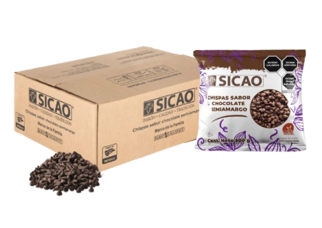 CAJA DE CHISPAS SICAO CHOCOLATE SEMIAMARGO 500 GR