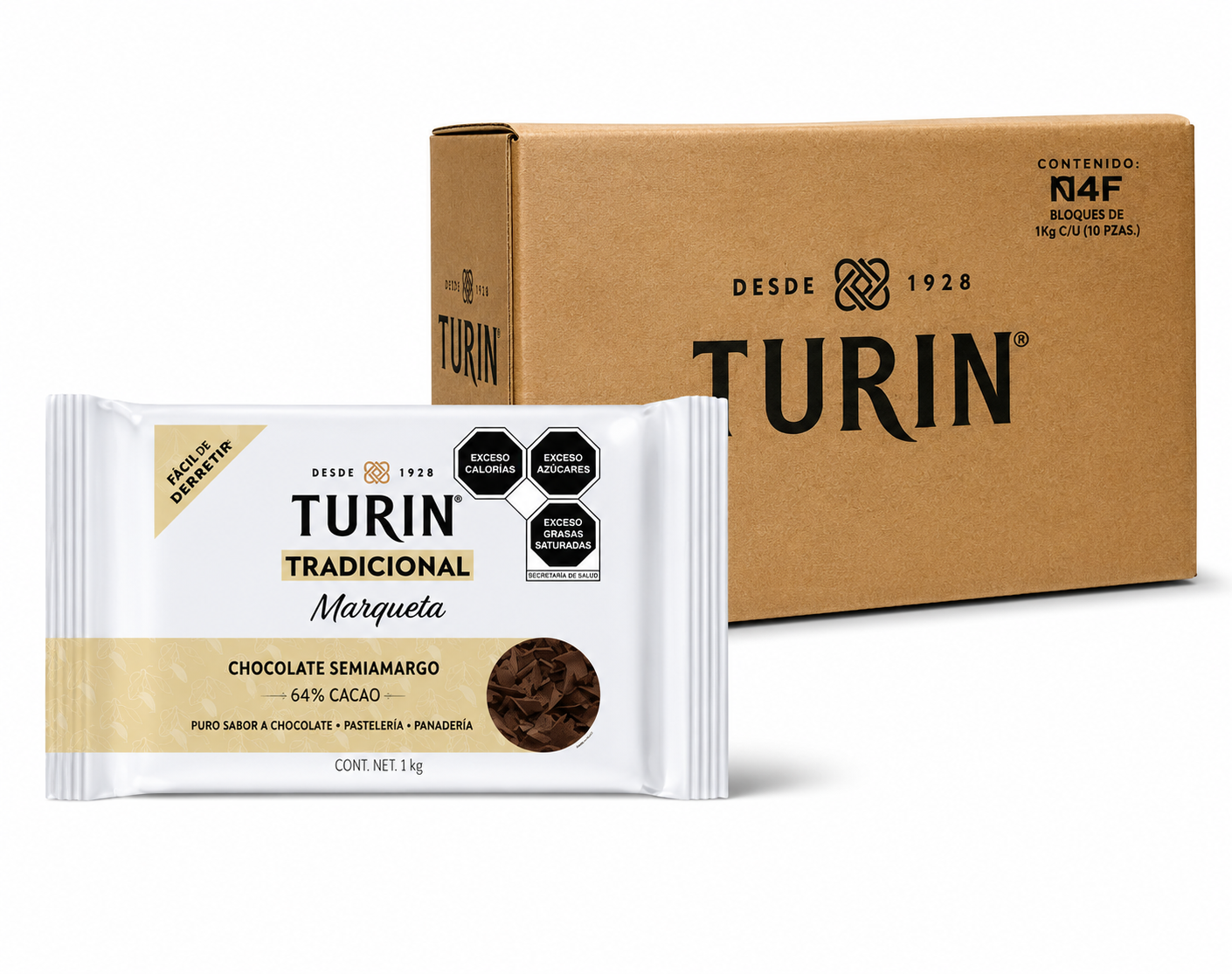 CAJA DE MARQUETA CHOCOLATE SEMIAMARGO TURIN 1 KG