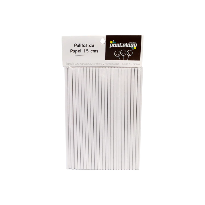 PALITOS DE PAPEL BLANCO 15 CM 50 PIEZAS PASTELOSO 64590
