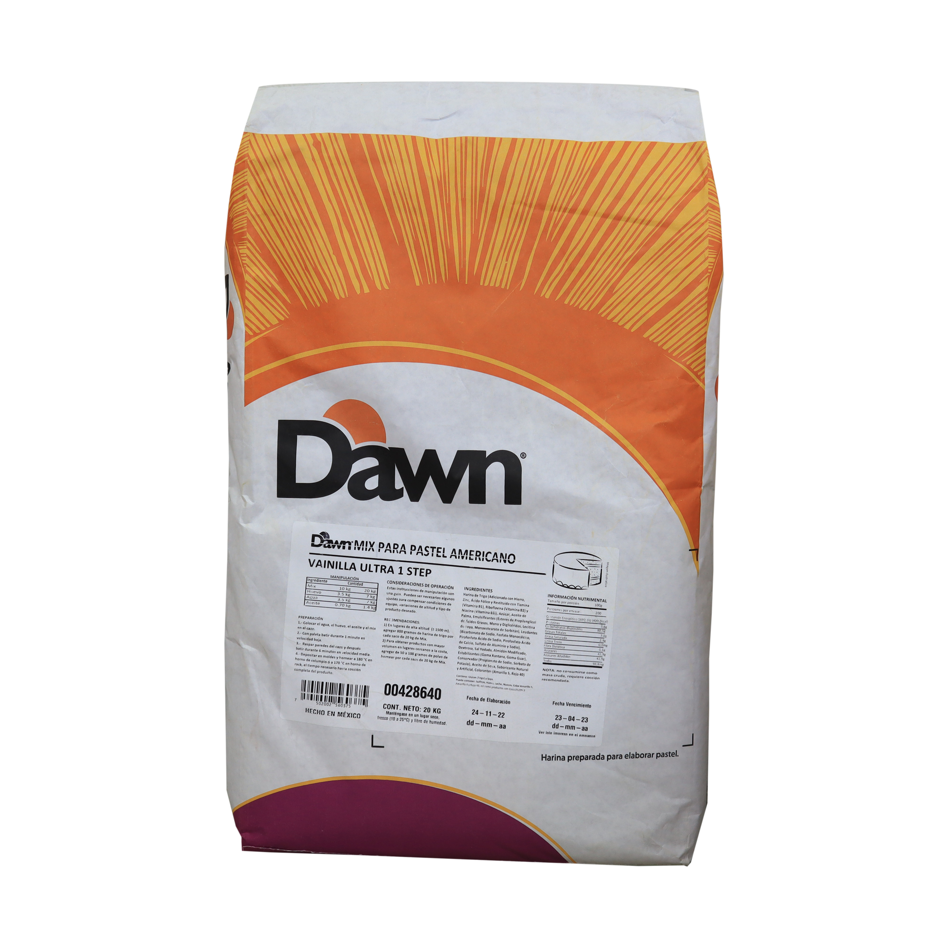 HARINA PREPARADA VAINILLA ULTRA BULTO 20 KG DAWN