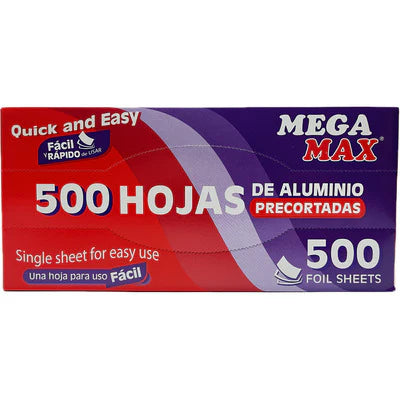 PAPEL ALUMINIO HOJA 30X27.30CM 500 PIEZAS CAL.12 MICRAS MEGAMAX