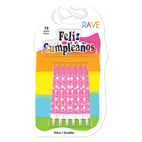VELA DECORADA ROSA ESTRELLAS PLACA ALEGRIA