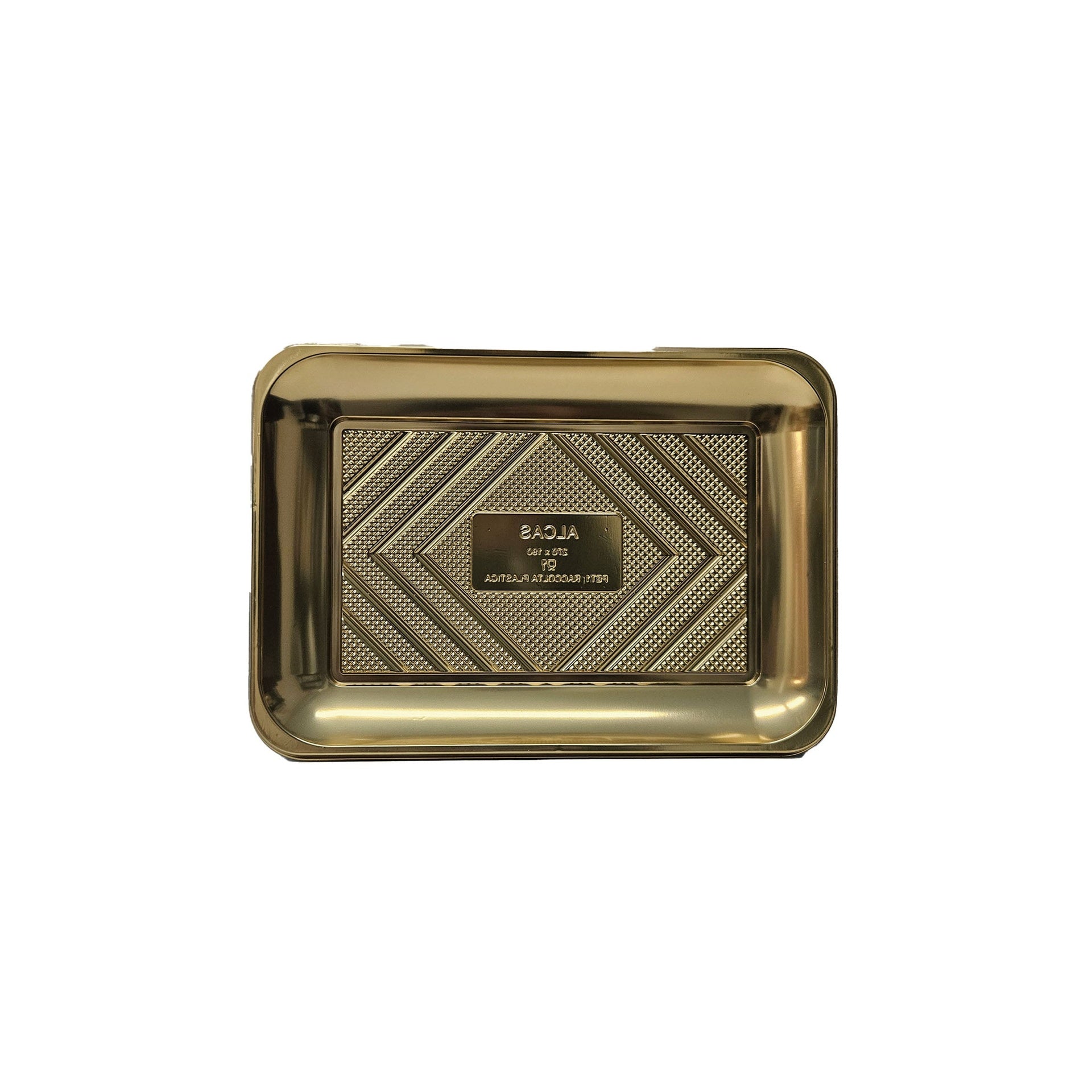 CHAROLA PLASTICO DORADA RECTANGULAR 19 X 13 CM ALEGRIA