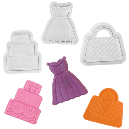 CORTADOR EYECTOR PLASTICO FONDANT PASTEL BOLSO ALEGRIA