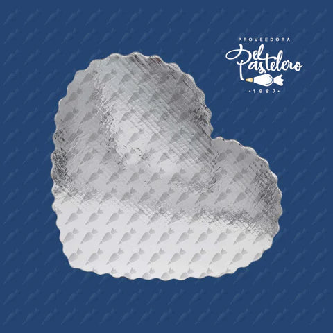 BASE CARTON CORAZON 23CM PLATA PAQUETE 50 PIEZAS