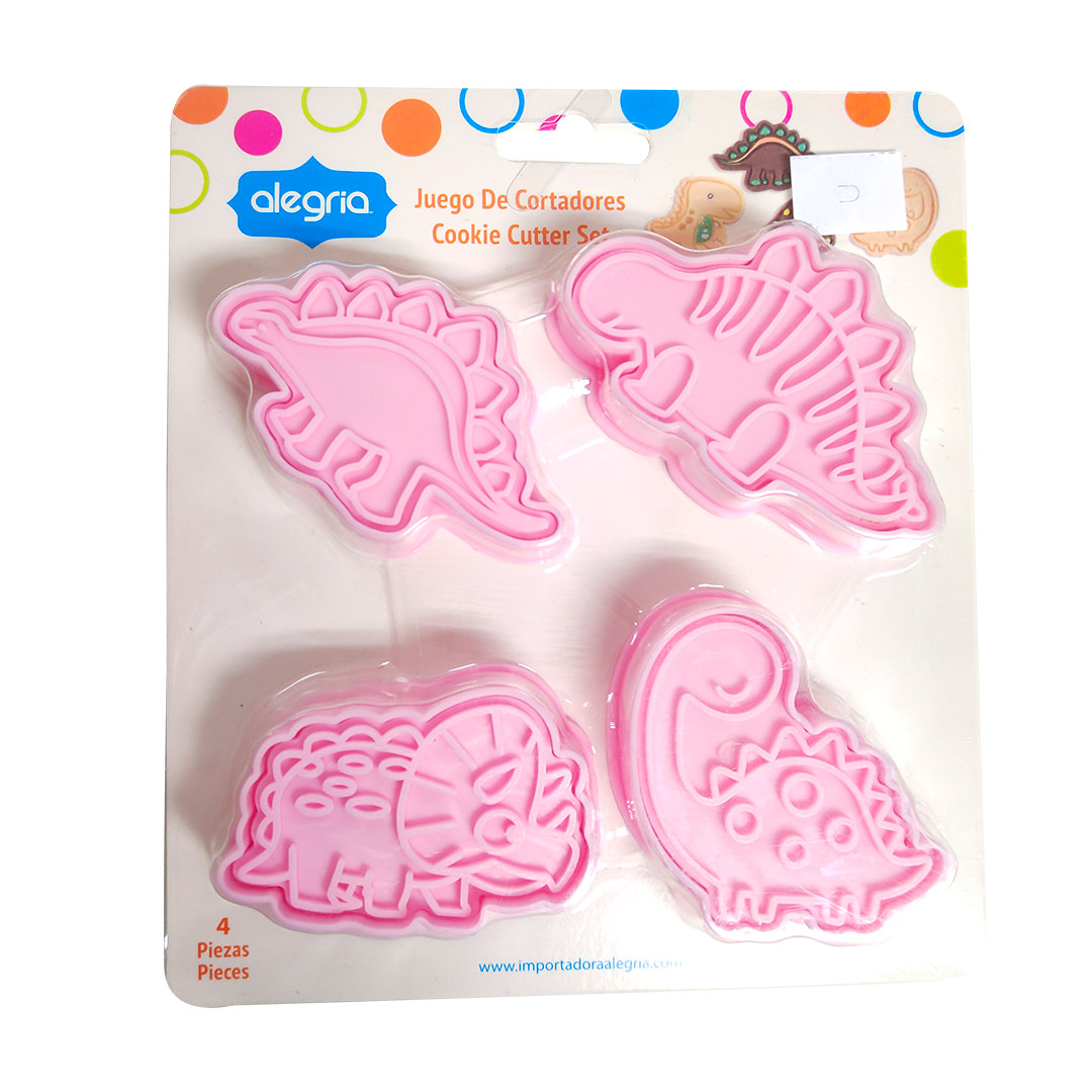 CORTADOR GALLETAS PLASTICO DINOSAURIO 4 PIEZAS